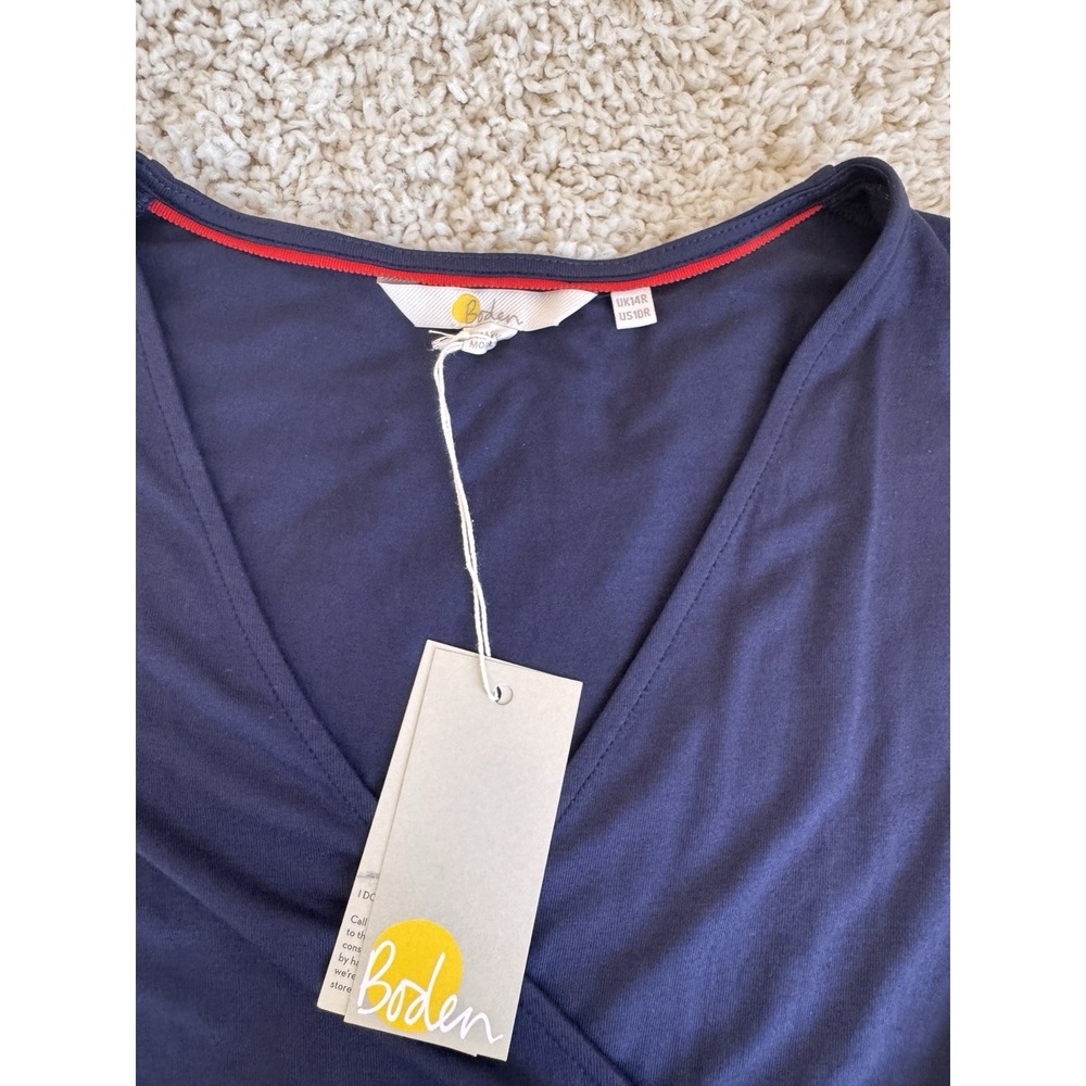 Boden Jersey Wrap Dress Women Size 10R Navy Blue NWT Short Sleeve Pocket Midi - Picture 3 of 9